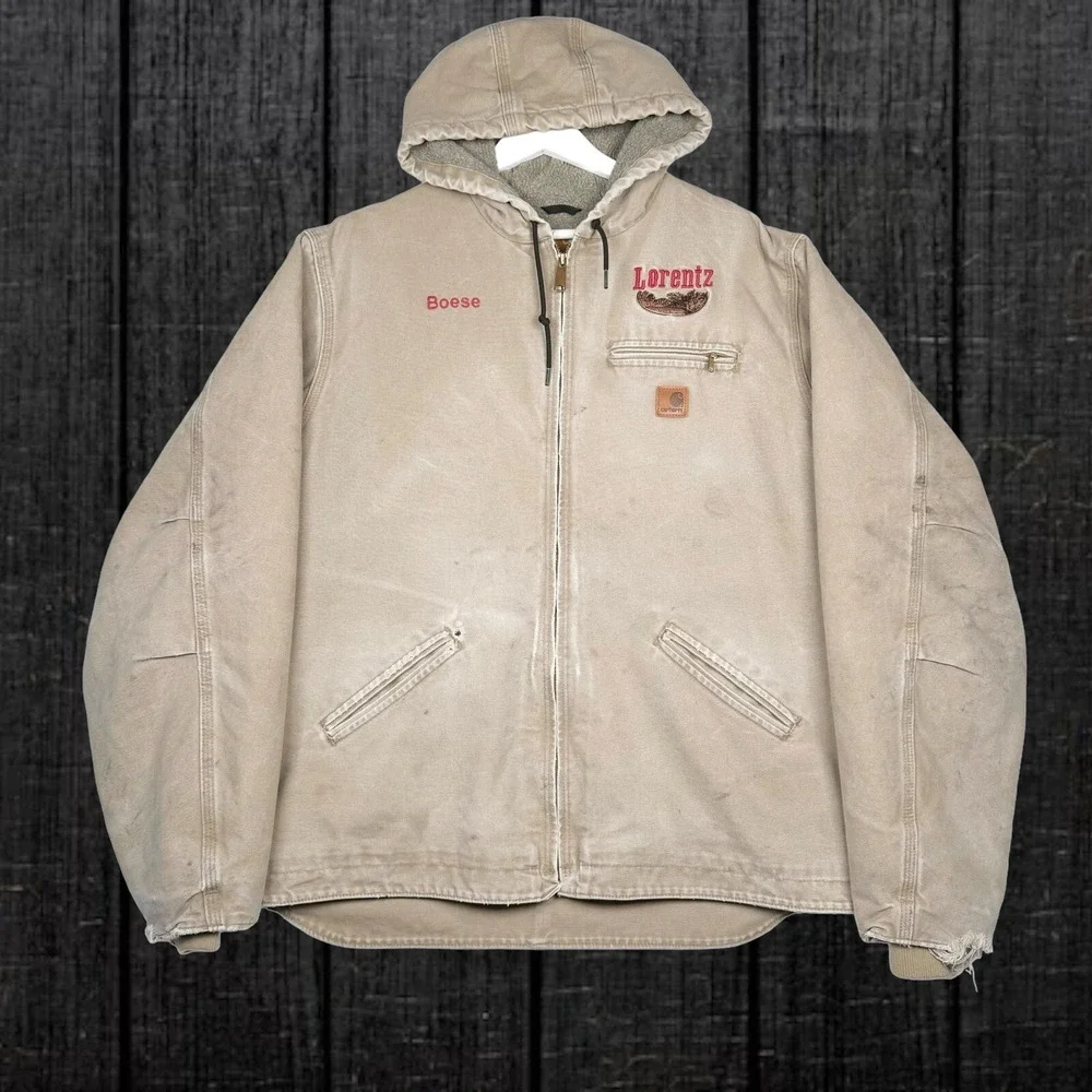 Carhartt J141-266 Sherpa Lined Hooded Detroit Jacket - Tan XL Tall - Distressed